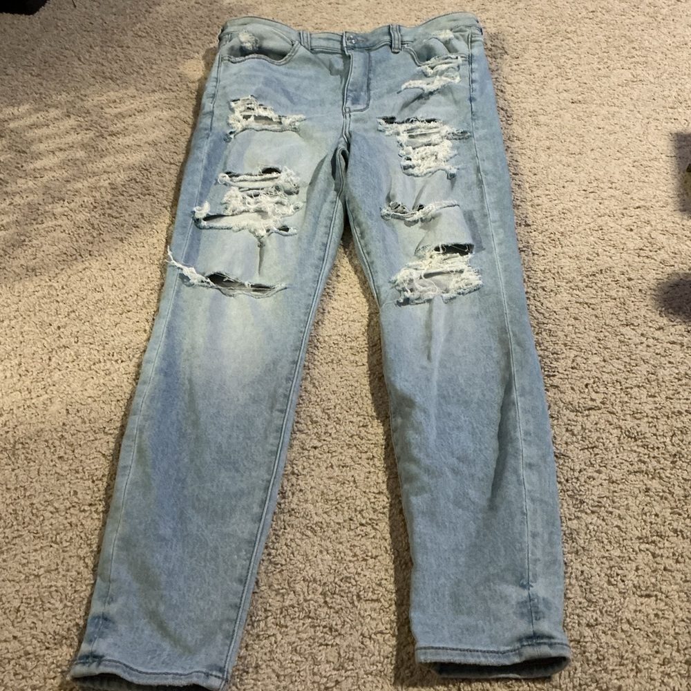 American Eagle Distressed Skinny Jeans Light Wash Ripped High Rise Size 18 Y2K